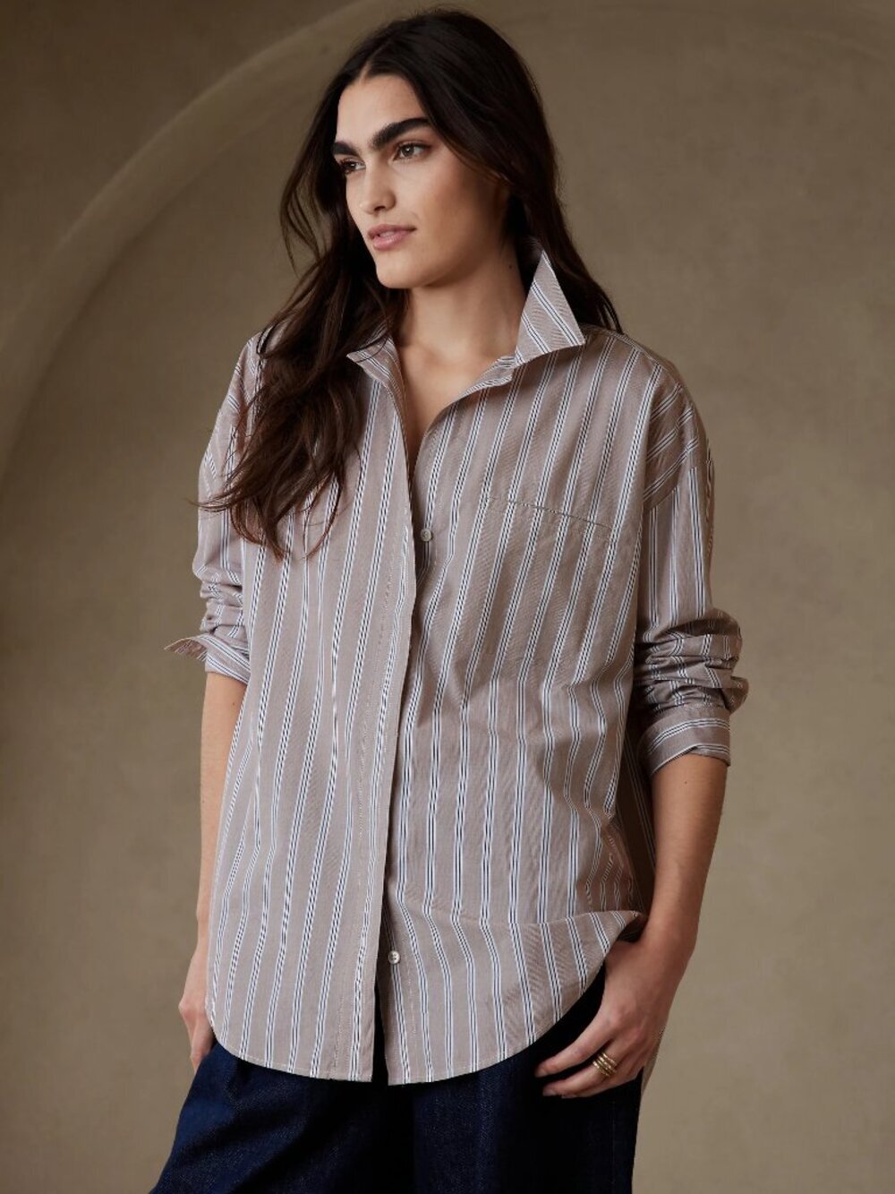 Banana Republic The Oversized Tunic Long Sleeve Neutral Stripe XS #A2773